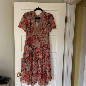 Anthropologie Floral Dress in Red and Gray